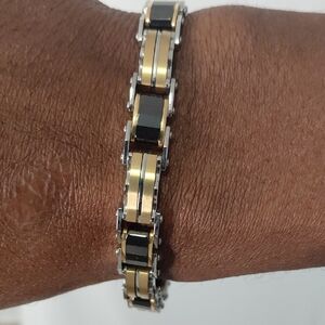 Sophisticated Stainless Steel Gold and Black Tuscany Men's Bracelet